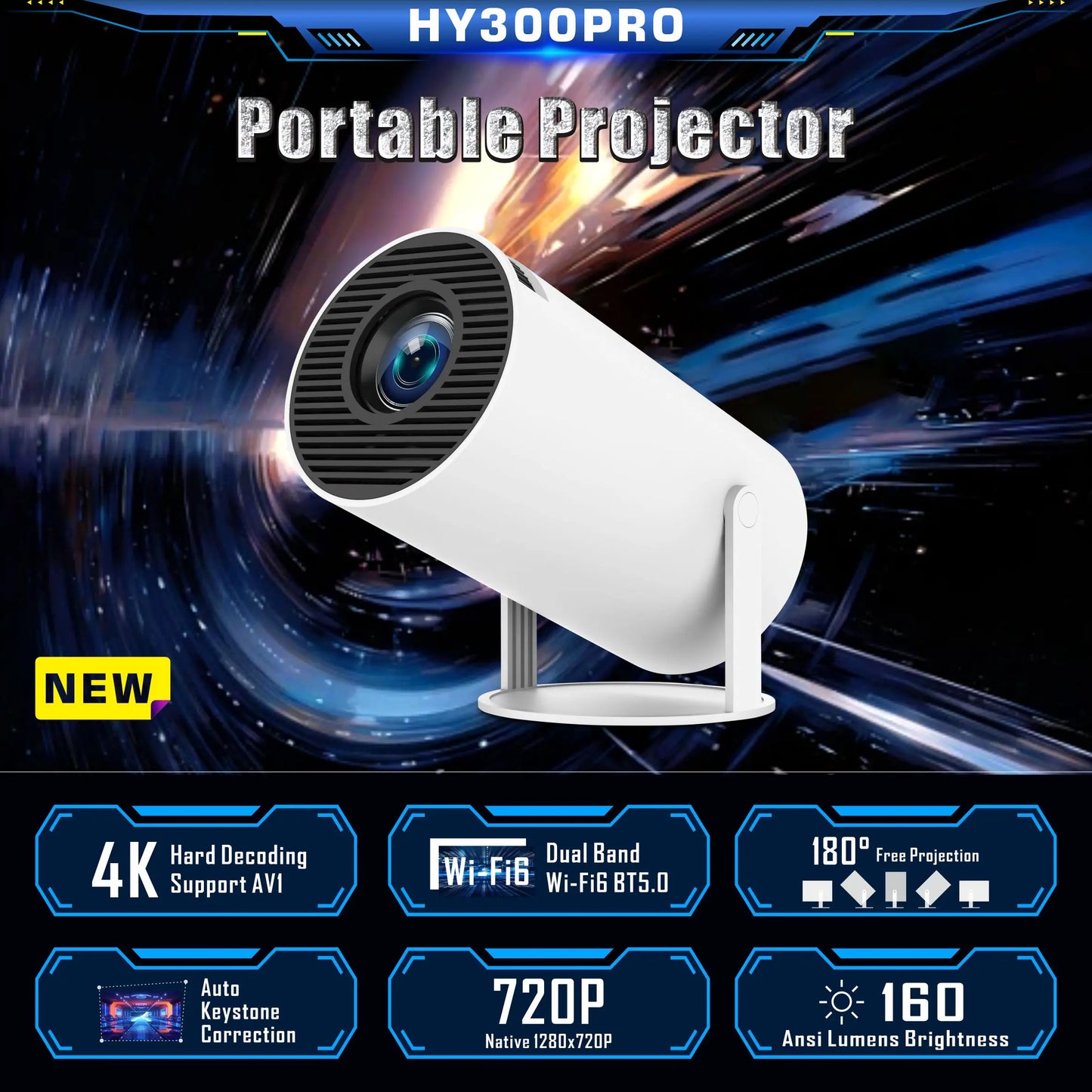 2024 neue intelligente tragbare 4k-Projektoren hy300pro android 11 dual wifi lcd 4k Video 720p Heimkino-Projektor Smart Home